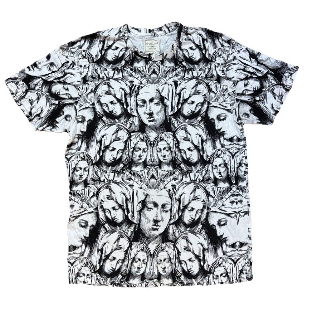 Eleven Paris Life Is A Joke All Over Print T-Shirt Mens L Black White AOP Tee